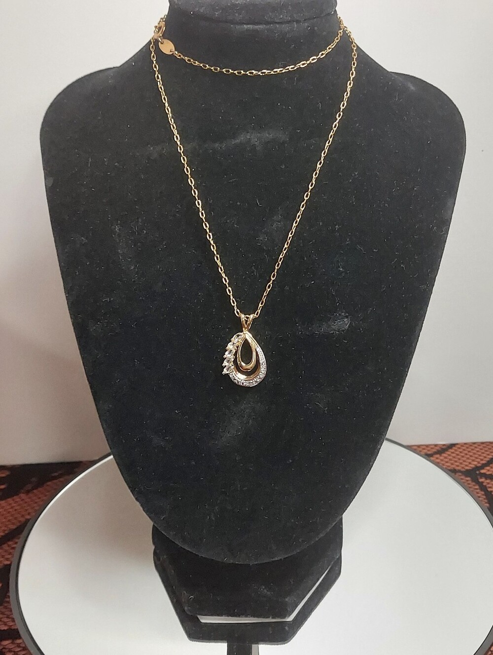 White Topaz Diamond Accent Pendant Necklace 18K Yellow Gold Over Bronze 0.27 CTW - Picture 3 of 5